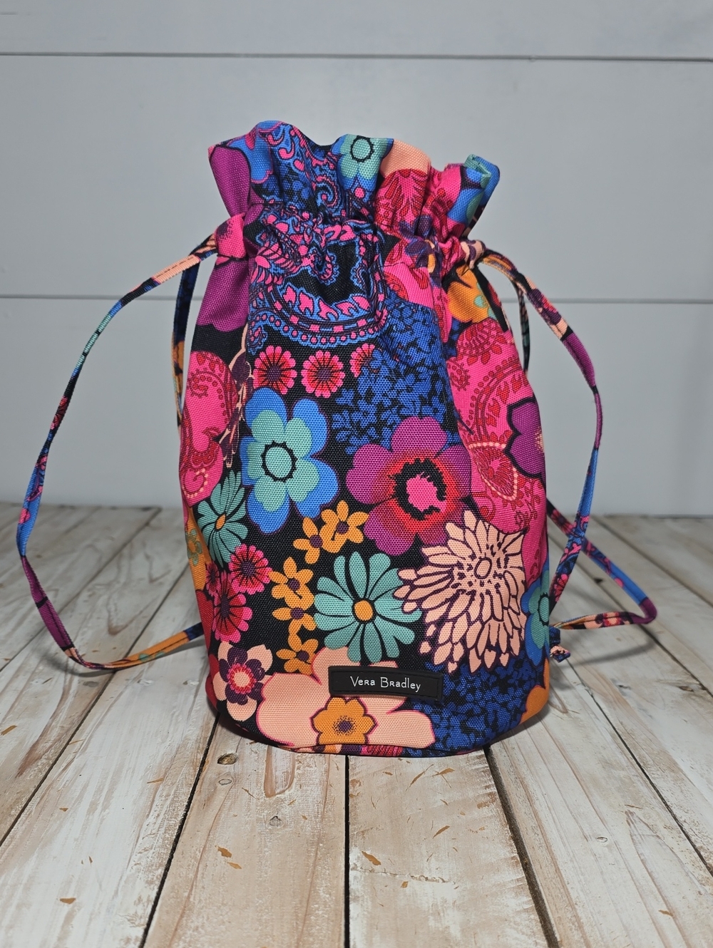 Vera Bradley Ditty Bag Floral Fiesta Drawstring Travel Pouch Bag EUC